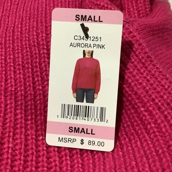 NWT Vince Camuto Women's Bobble Stitch Puff Sleeve Pink Crewneck Sweater - Picture 3 of 5